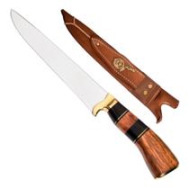 Faca Artesanal Gaúcha De Aço Inox 9 Polegadas Com Cabo De Madeira Nobre E Chifre Para Cozinha Churrasco Presente Com Bainha De Couro