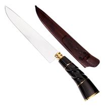 Faca Artesanal Gaúcha De Aço Inox Com Cabo Chifre Curvado Para Churrasco Cozinha Profissional Estilo Solingen Com Bainha De Couro
