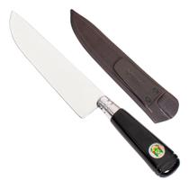 Faca Artesanal Gaúcha De Aço Inox Com Cabo Fibra Brasão 8 Polegadas Para Churrasco Carnes Legumes Cozinha Profissional CTG Com Bainha De Couro
