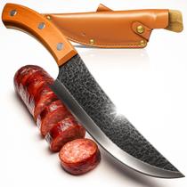 Faca Artesanal Multiuso Churrasco Cozinha Camping Lâmina Aço Inox Cabo Madeira Estojo Material Sintético Corte Preciso e Resistente Faca Artesanal Multiuso Churrasco Cozinha Camping Lâmina Aço Inox Cabo Madeira Estojo Material Sintético Corte Preciso e Resistente