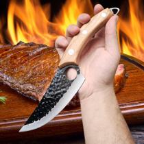 Faca Artesanal Para Churrasco Lamina afiada Com Cabo Madeira Com Bainha Olho de Tigre SLKAF45