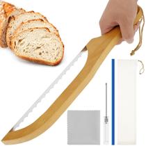 Faca Bread Bow NEMTMCUA Cortador de massa fermentada serrilhada de madeira/aço inoxidável