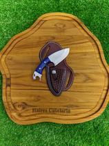 Faca Campeira Artesanal Aço Inox com Abridor e Bainha de Couro Legítimo - Mini Skinner para Churrasc