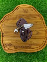 Faca Campeira Artesanal Aço Inox com Abridor e Bainha de Couro Legítimo - Mini Skinner para Churrasc