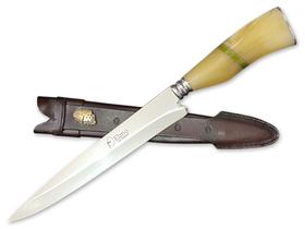 Faca Campeira Elmo Cabo Madeira e Resina Bainha Couro 9 Pol