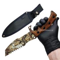 Faca Camuflada Camaleão 30,8cm Lâmina de Aço e Bainha Tática Uso Profissional e Outdoor SLKA145