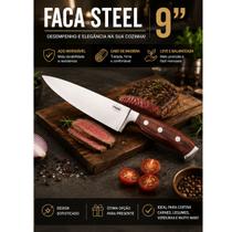 Faca Chef 9 Polegadas Mor Steel Aço Inox Cabo de Madeira Faca Chef 9 Polegadas Mor Steel Aço Inox Cabo de Madeira