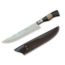 Faca Churras Elmo Inox Cabo Resina Tipo Chifre Madeira 9POL