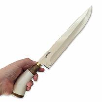 Faca Churrasco 10P Inox 3mm Polida Cabo Marfim c/Gravação