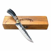 Faca Churrasco 8P Inox 3mm Forj. Chifre Preto Guarda Cx Mad.