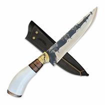 Faca Churrasco 8P Inox 3mm Forjada Cabo Branco com Guarda