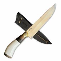 Faca Churrasco 8P Inox 3mm Polida Chifre Branco com Guarda