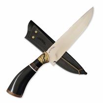 Faca Churrasco 8P Inox 3mm Polida Chifre Preto com Guarda