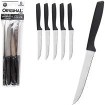 Faca Churrasco Inox 4,5'' Cabo Plastico Preto Color 6 Pecas
