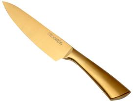 Faca Cozinha Gourmet Dourada em Aço Inox Grande Profissional Churrasco Carnes Multiuso Mesa Posta