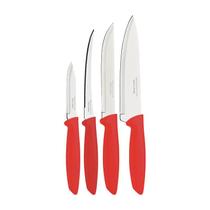 Faca Cozinha Plenus Conjunto Cabo Vermelho 4 Peças
