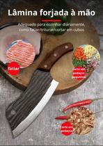 Faca Cutelo Artesanal Churrasco Inox Com Bainha Couro DJ324