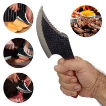 Faca Cutelo Inox Fulltang Damasco Cabo De Madeira Churrasco