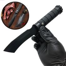 Faca Cutelo Preta Esportivo Lâmina Aço Inoxidável + Bainha em Couro SLKAF81 Faca Cutelo Preta Esportivo Lâmina Aço Inoxidável + Bainha em Couro SLKAF81