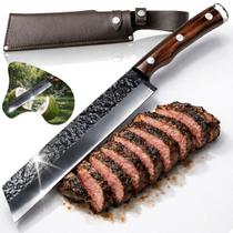 Faca Cutelo Profissional Artesanal Aço Inox Forjada Lâmina Martelada Alta Precisão Churrasco Cozinha Camping Trilha