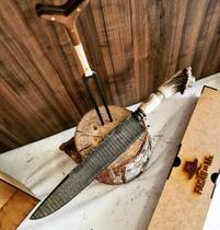 Faca Damasco Chifre de cervo Faca Damasco Chifre de cervo