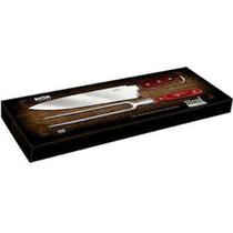 Faca de 8" e garfo em aço inox cabo de madeira - STEEL - Mor
