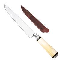 Faca De Aço Carbono 9 Polegadas Com Cabo De Osso Oval Para Churrasco Cozinha Presente Artesanal Gaúcha Com Bainha De Couro
