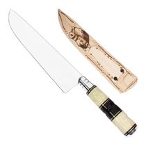 Faca De Aço Inox 9 Polegadas Artesanal Gaúcha Com Cabo Osso E Chifre Para Cozinha Churrasco CTG Presente Com Bainha De Couro Bovino