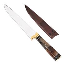 Faca De Aço Inox 9 Polegadas Com Cabo De Chifre Torneado E Bainha De Couro Para Cozinha Churrasco Pendurar Na Cintura Faca De Aço Inox 9 Polegadas Com Cabo De Chifre Torneado E Bainha De Couro Para Cozinha Churrasco Pendurar Na Cintura