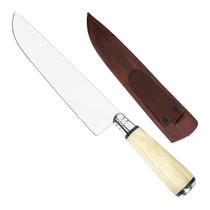 Faca De Aço Inox 9 Polegadas Com Cabo De Osso Oval Artesanal Gaúcho Para Cozinha Cortar Carnes Churrasco Profissional Com Bainha De Couro Faca De Aço Inox 9 Polegadas Com Cabo De Osso Oval Artesanal Gaúcho Para Cozinha Cortar Carnes Churrasco Profissional Com Bainha De Couro