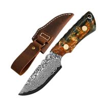 Faca De Caça De Lâmina Fixa Em Aço Damasco Para Sobrevivência Ao Ar Livre, Faca De Bolso Com Cabo De