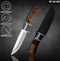 Faca de Caça e Pesca Full Tang 30cm em Aço 440 e Cabo de Madeira com Guarda de Aço + Bainha de Nylon Resistente Faca de Caça e Pesca Full Tang 30cm em Aço 440 e Cabo de Madeira com Guarda de Aço + Bainha de Nylon Resistente