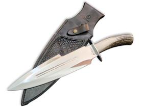 Faca de Caça Elmo 11 Polegadas Cabo em Chifre de Cervo e Bainha em Couro Legítimo