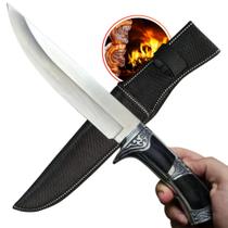 Faca de Caça Pesca e Churrasco Luxo Full Tang Inox Cabo Madeira & Metal Premium TF14