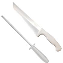 Faca de Carne 10" Chef + Chaira 8" Afiadora Amoladora Profissional Gourmet Açougue Cozinha Churrasco Fratelli