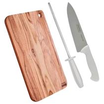 Faca de carne 8" + Chaira Estriada 8" Afiador Amolador Facas + Tábua de corte Profissional Tramontina Faca de carne 8" + Chaira Estriada 8" Afiador Amolador Facas + Tábua de corte Profissional Tramontina