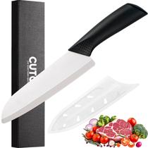 Faca de cerâmica Santoku Cutqiz de 7 polegadas com tampa