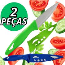 Faca de Cozinha 2 Peças Para Cortar Frutas Legumes 3 Polegadas Aço Inox Colorida Com Capa Protetora