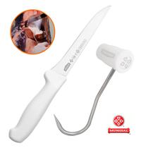 Faca de Desossa + Gancho 15 cm Mundial Profissional Açougue Frigorífico Mão Esquerda Central Direita