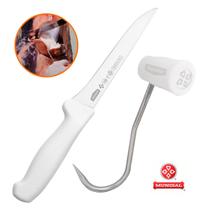 Faca de Desossa + Gancho 15 cm Mundial Profissional Açougue Frigorífico Mão Esquerda Central Direita