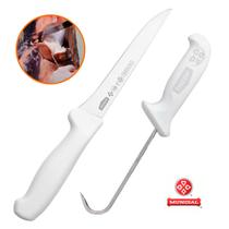 Faca de Desossa + Gancho 15 cm Mundial Profissional Açougue Frigorífico Mão Esquerda Central Direita