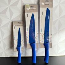 Faca de inox azul individual para pão chef e legumes - facas azuis de cozinha carne churrasco