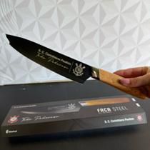 Faca de inox personalizada time corinthians com cabo de madeira na caixa presente dia dos pais