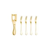 Faca de Manteiga Queijo e Garfinhos Petisco Dourado Inox 5un