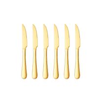 Faca de Mesa Serrilhada Dourada Ouro Talher Inox Jogo 6un