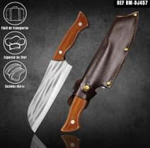 Faca do Chef Full Tang 32cm em Aço Inoxidável e Cabo de Madeira + Bainha de Couro