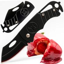 Faca Dobrável Canivete Inox Preta Portatil Antiderrapante para Camping Pesca Caça Churrasco