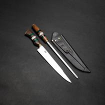 Faca e Chaira Grife SG - Aço Inox - Bainha Artesanal 8'' (20cm)