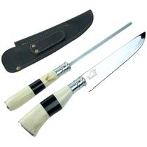 Faca e Chaira Para Churrasco Personalizada Inox Osso e Chifre 8" C/ Bainha Faca e Chaira Para Churrasco Personalizada Inox Osso e Chifre 8" C/ Bainha