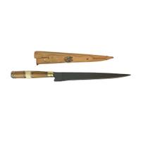 Faca Estreita Solteira 9" Carbono Fosfatizada Cabo de Madeira e Osso com Detalhes em Fios de Inox